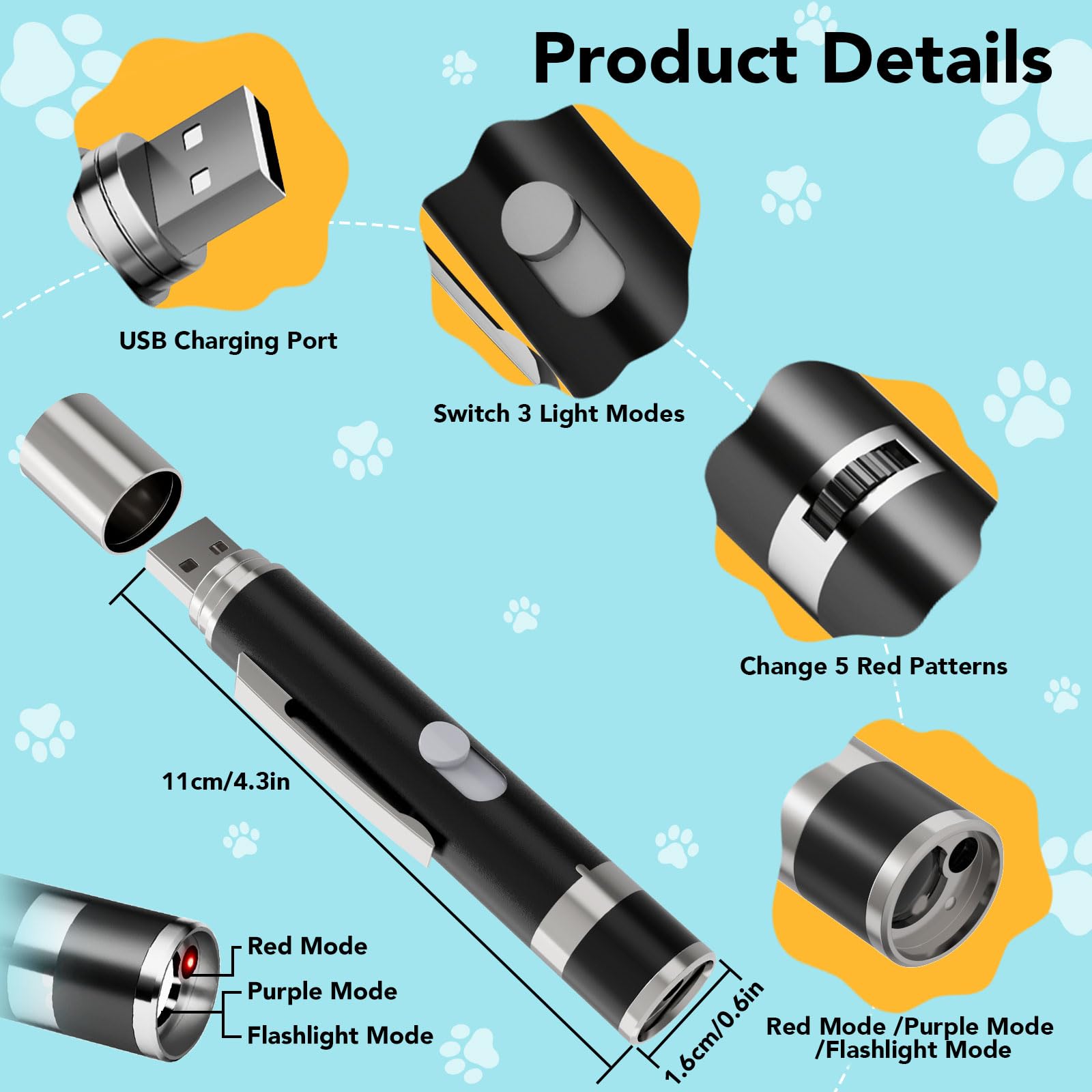 Waputne cat toy pointer usb recharge design for eco friendly charging.