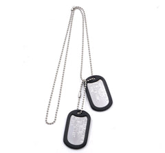 Wardog Surplus Maverick dog tag set back view emphasizing durable stainless steel material