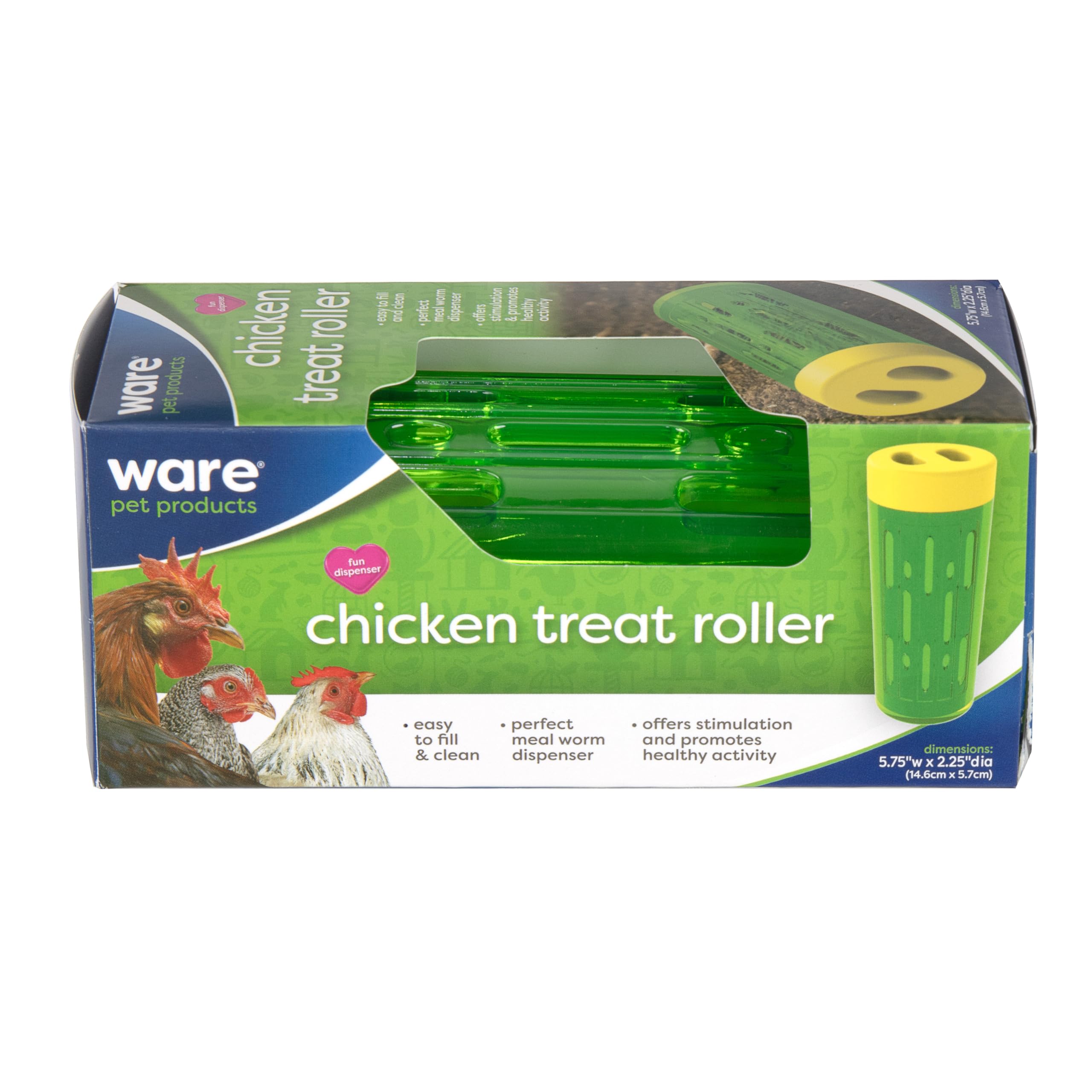 Ware Manufacturing Chicken Treat Roller chickens pecking to stimulate activity