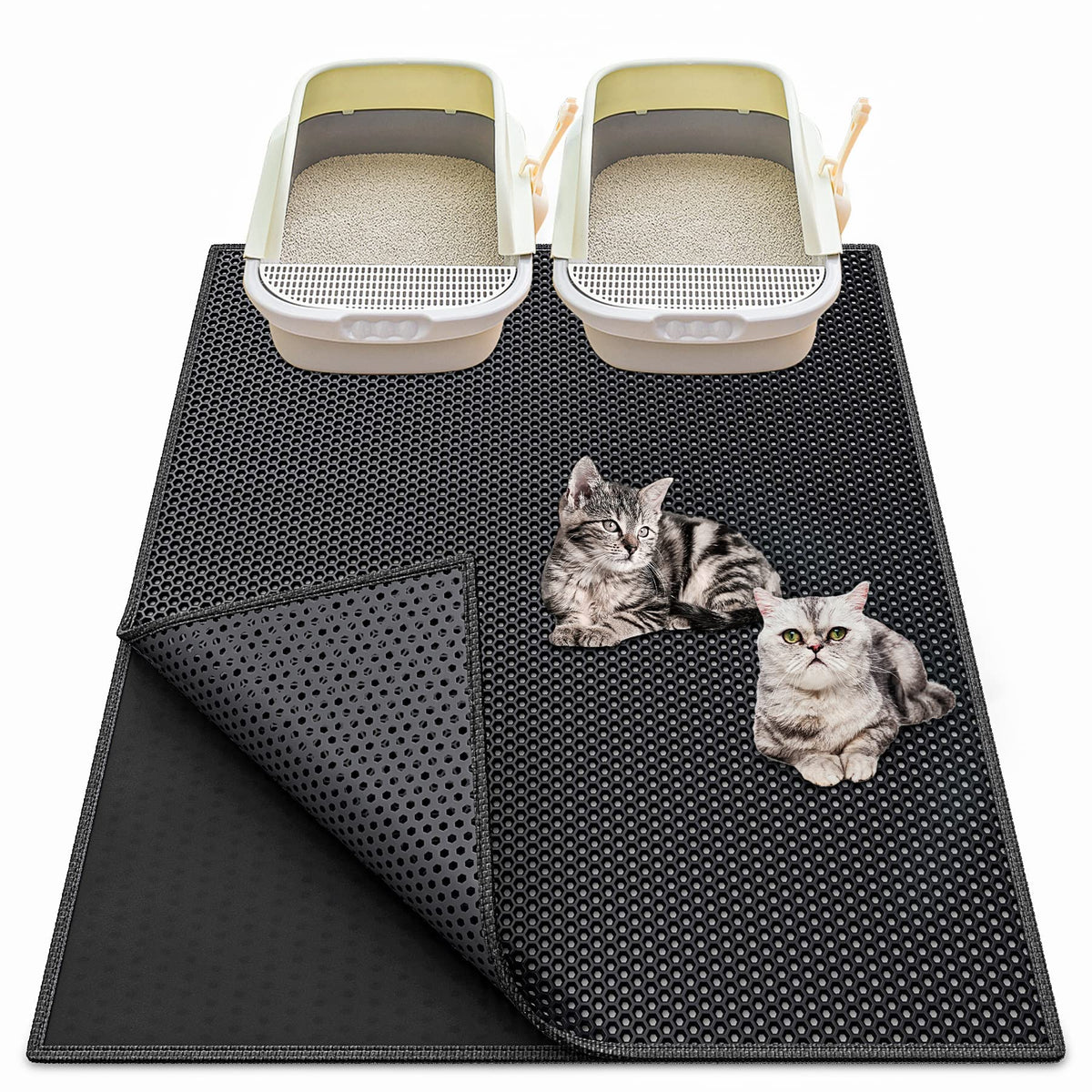 Waretary cat litter mat top view helps reduce litter tracking around the box.