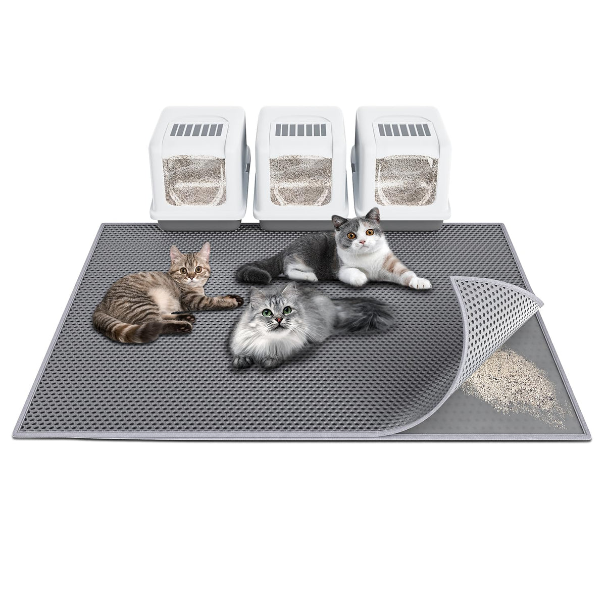 Waretary cat litter mat 47x36 provides large coverage under box to catch stray litter