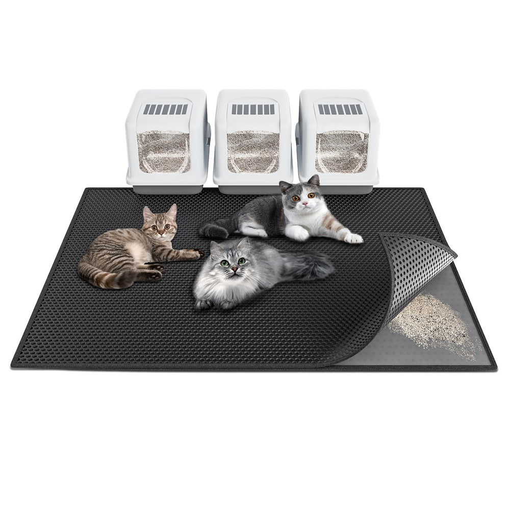 Waretary cat litter mat top view shows large 47x36 size trapping litter effectively.