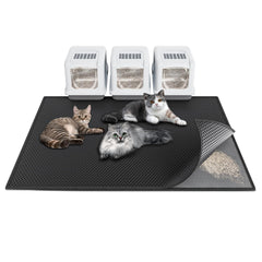 Waretary cat litter mat top view shows large 47x36 size trapping litter effectively.
