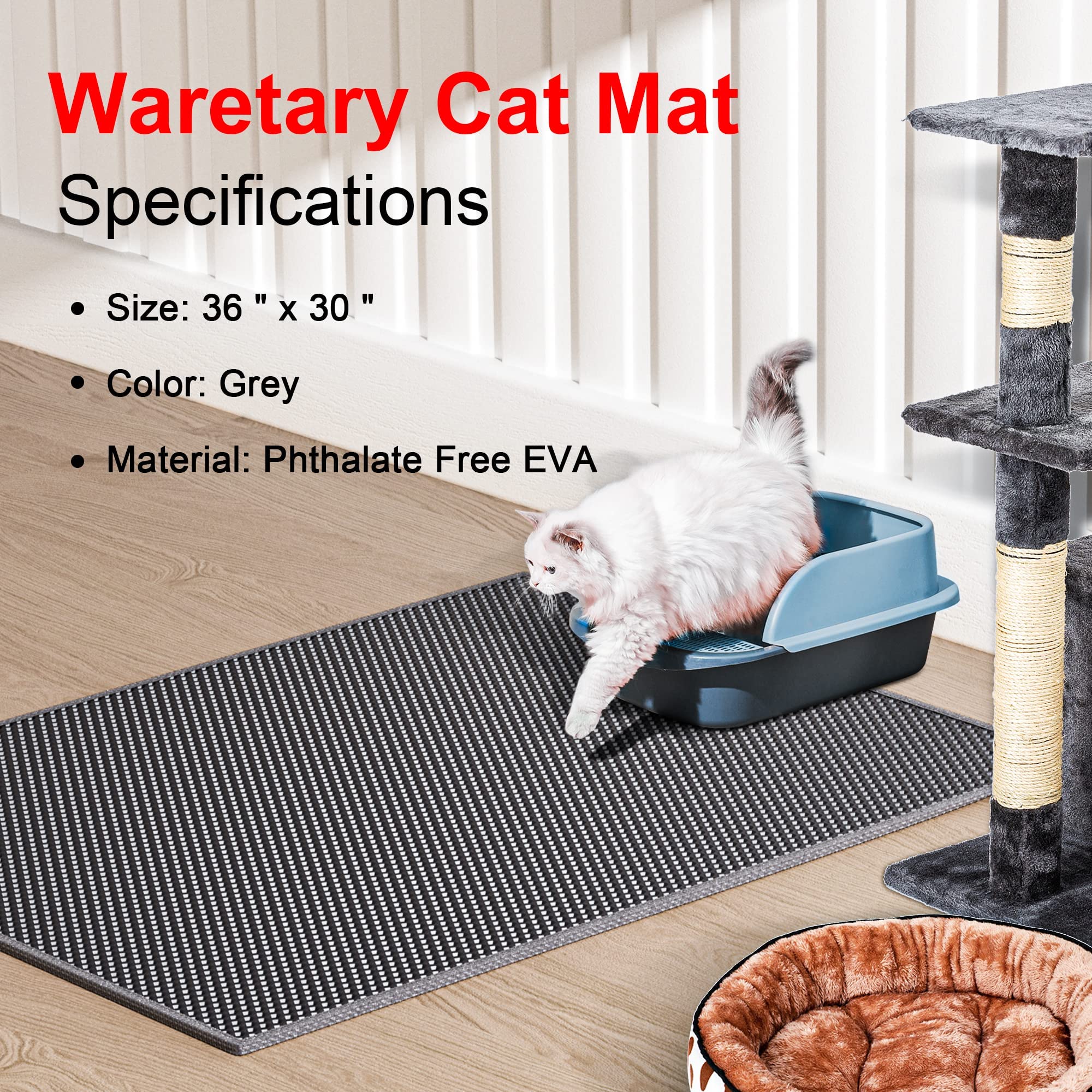 Waretary honeycomb top cat litter mat showcases 10 mm holes catching litter from paws.