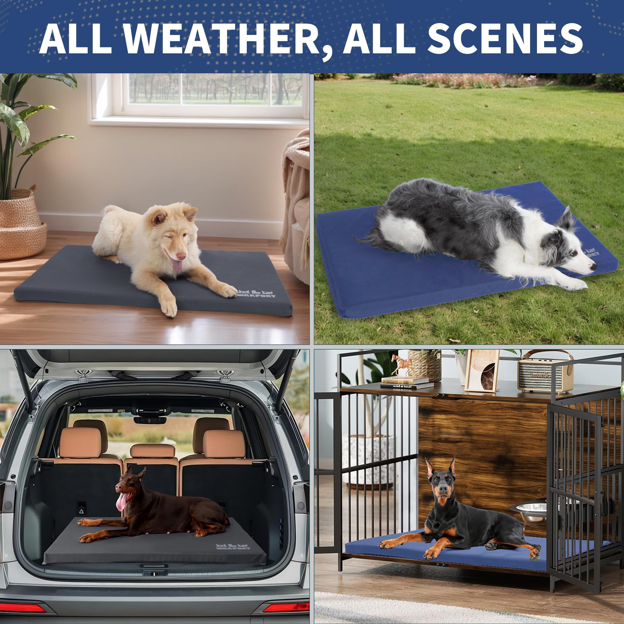 Warfort multi-use dog bed blue shown as crate or travel option.