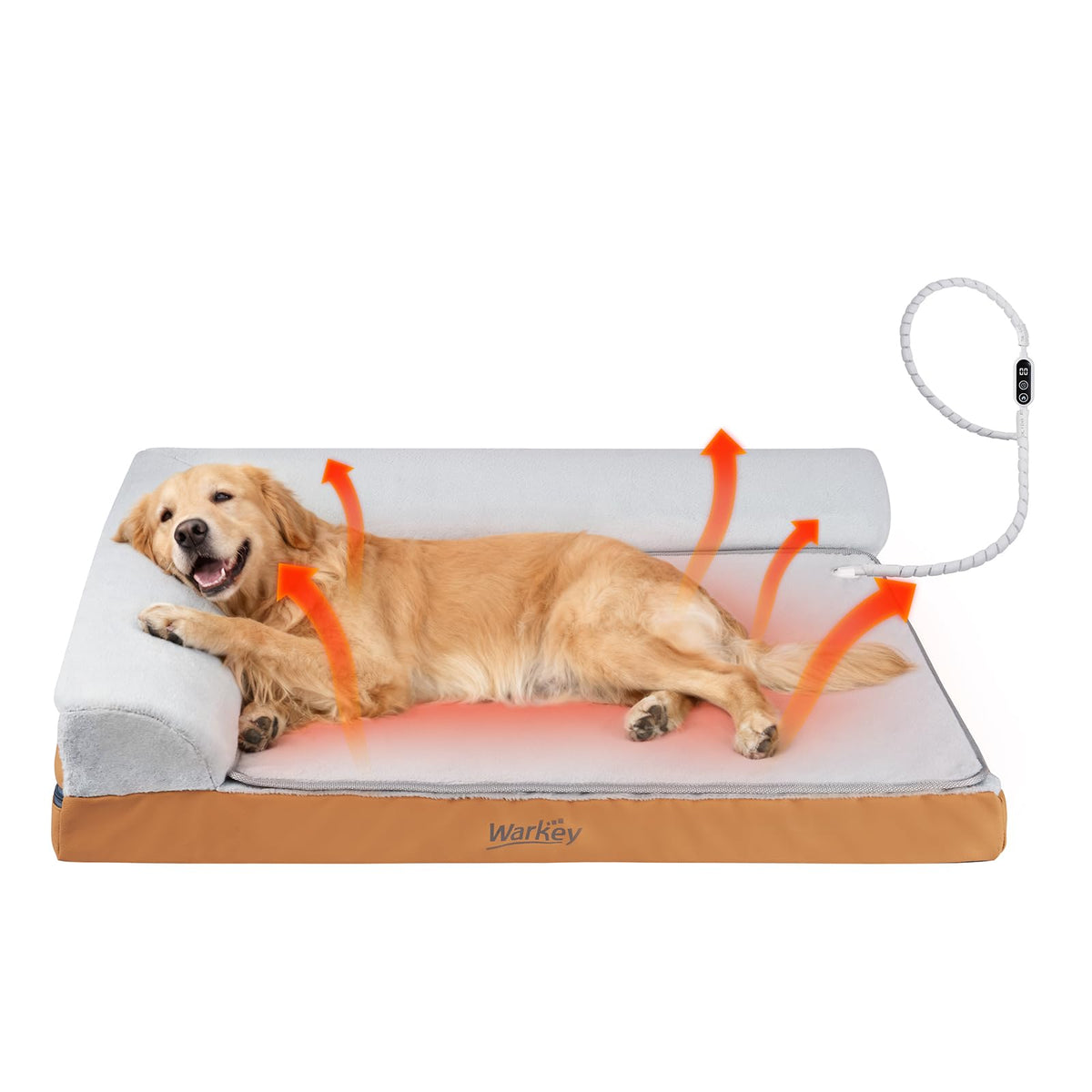 WARKEY heated dog bed main view shows plush comfort for large dogs