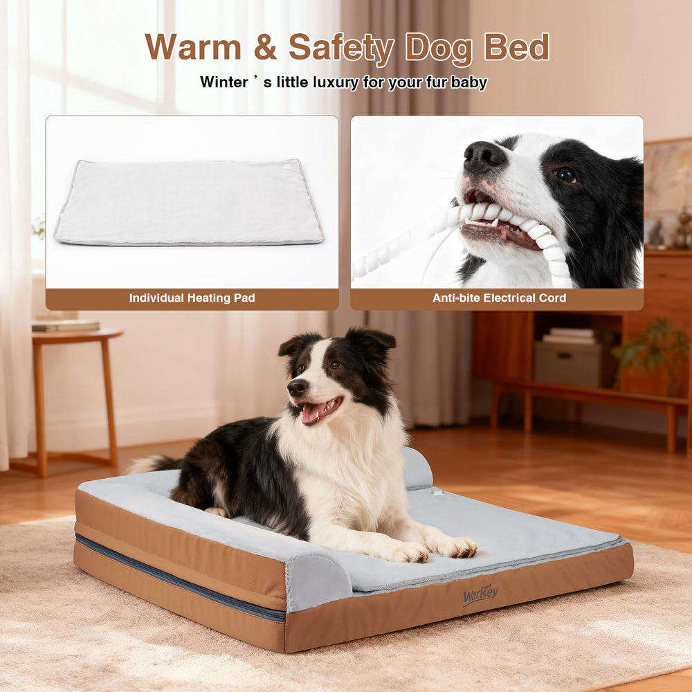 WARKEY heated dog bed memory foam demonstrates supportive orthopedic comfort