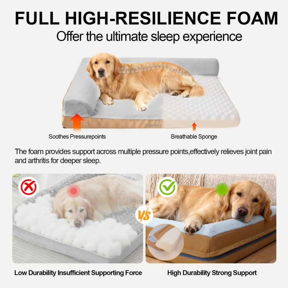 WARKEY heated dog bed waterproof fabric photo emphasizes stain resistance and durability