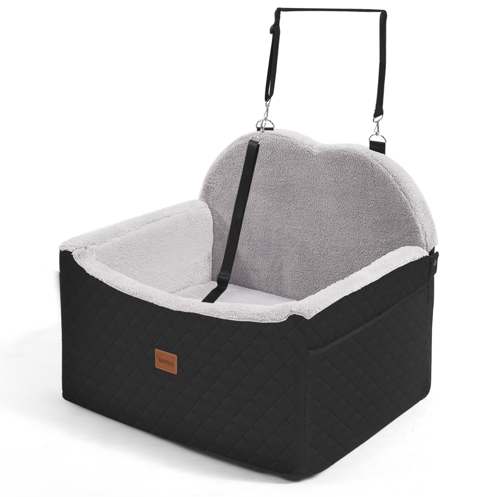 WarmInsula dog car seat front view with safety belt for secure travel