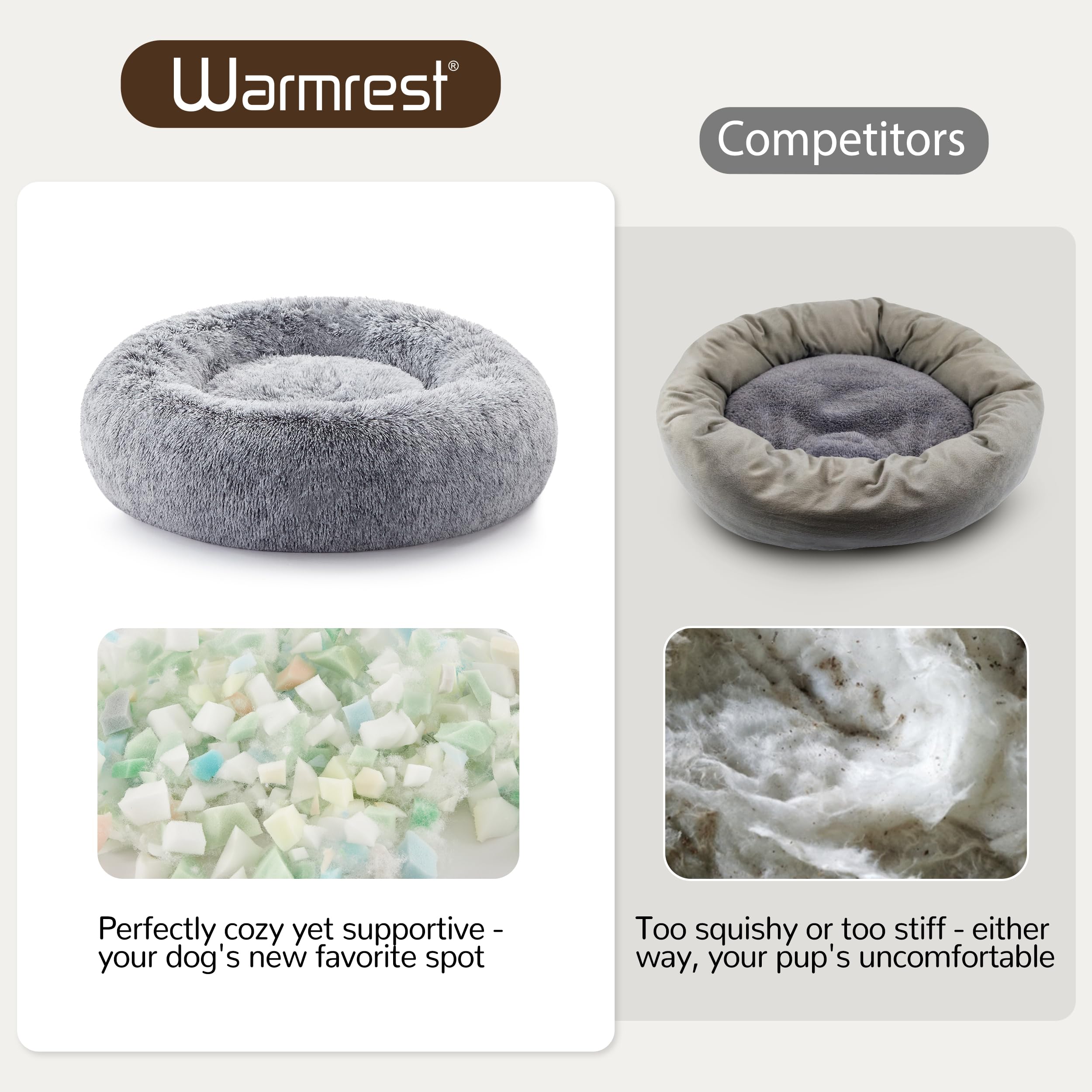 Warmrest grey donut bed—stylish, cozy resting spot for pets.