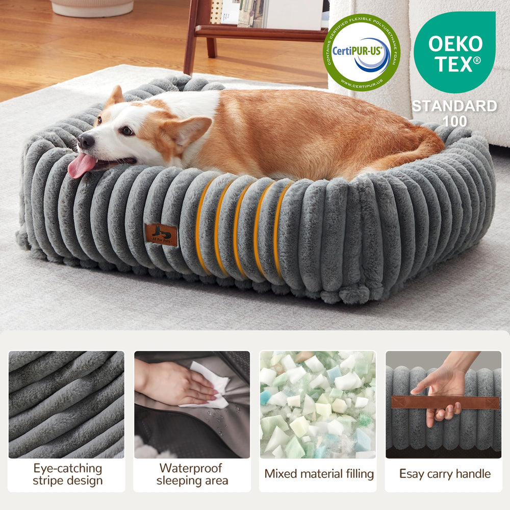 Warmrest rectangle orthopedic bed with corduroy fleece cover for supportive sleep.