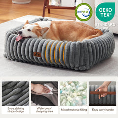 Warmrest rectangle orthopedic bed with corduroy fleece cover for supportive sleep.