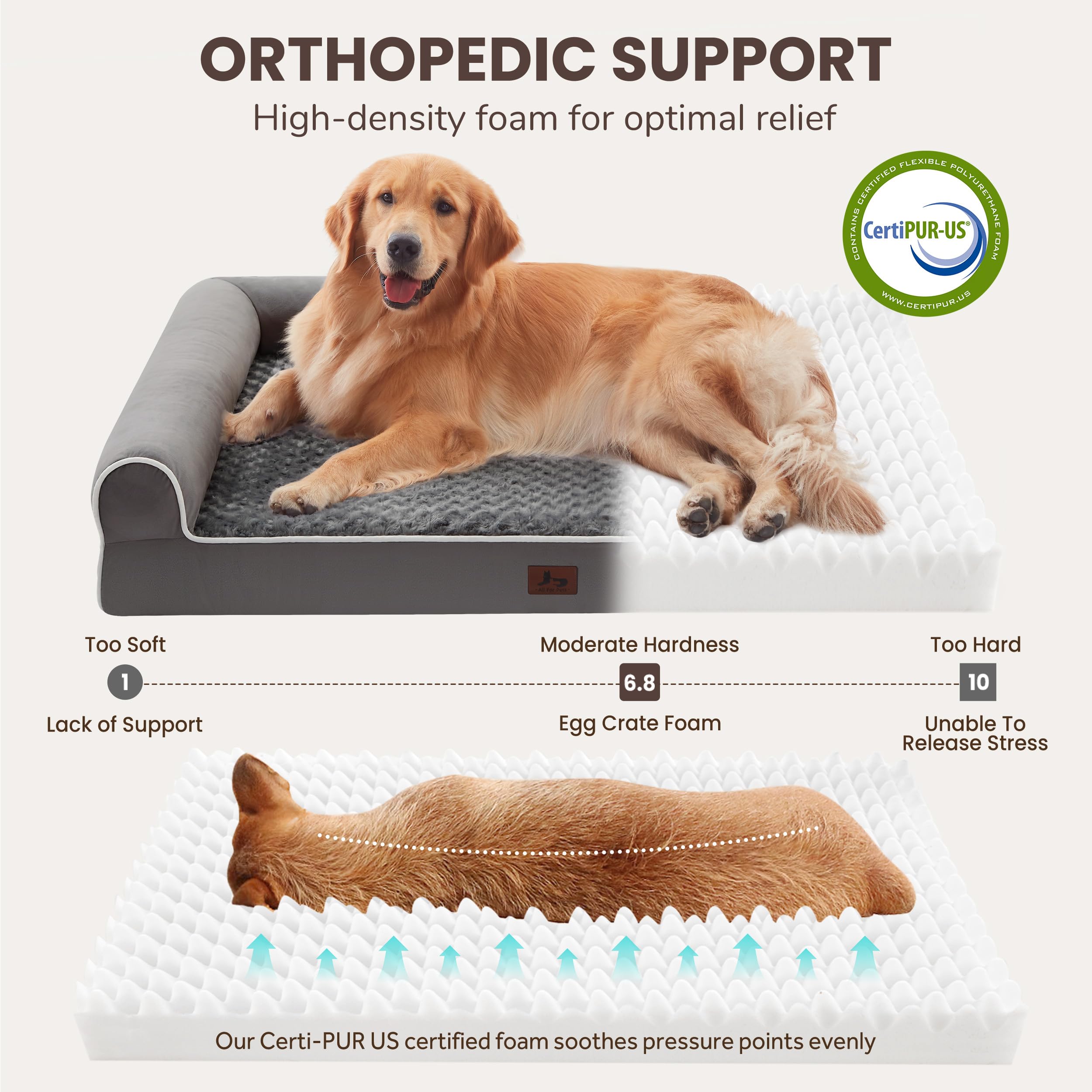 Warmrest bed with three-sided U-shaped bolsters for extra head and neck support.