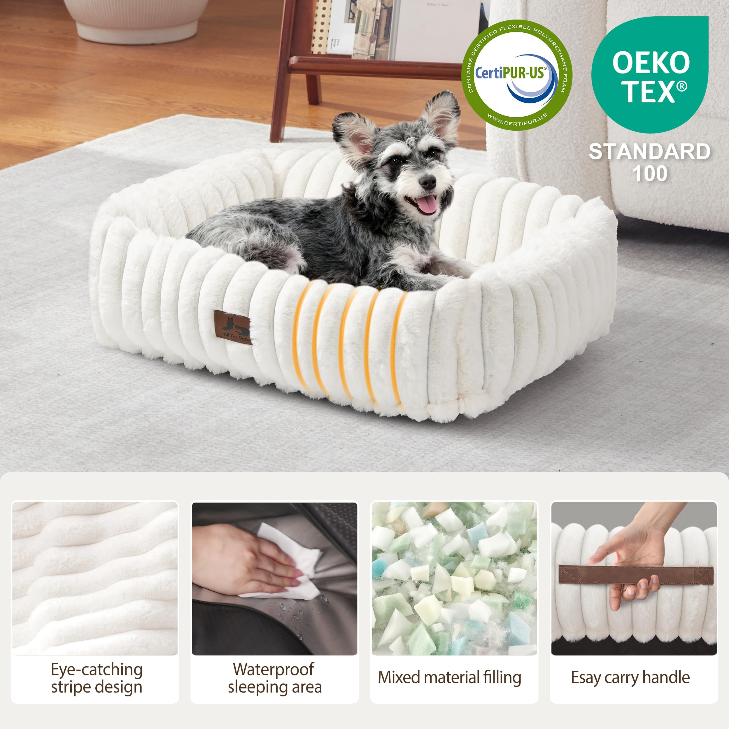 Warmrest washable dog bed rectangle top view showcases plush surface for small and medium dogs.