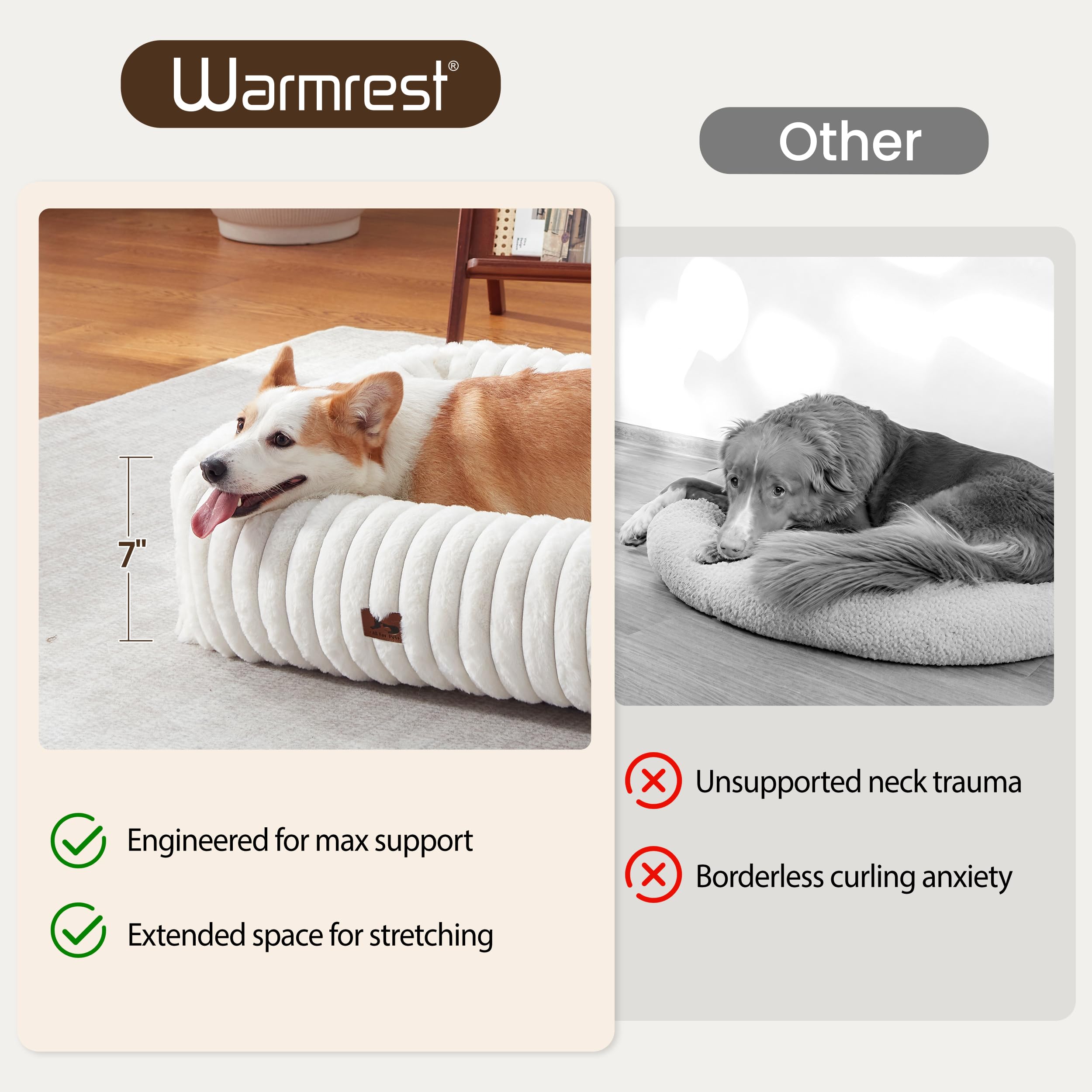 Warmrest washable dog bed top view rectangle showing roomy shape for small to medium dogs