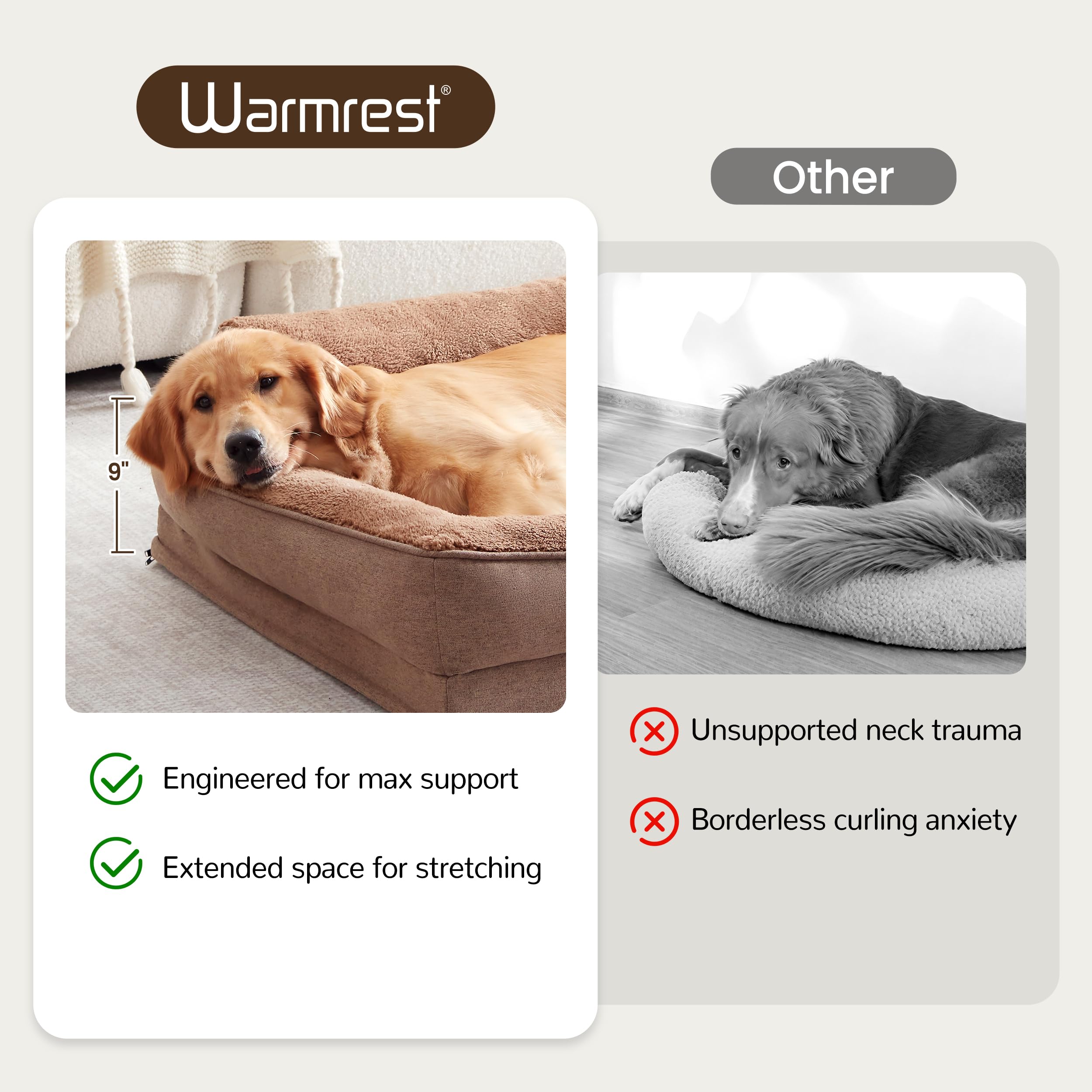 Warmrest XL bolster-neck-support cushions the head for anxious or relaxed dogs.