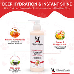 Warren London Hydrating Butter: aplicación-desenredante-pelo-perro, facilita peinado y desenredo suave.
