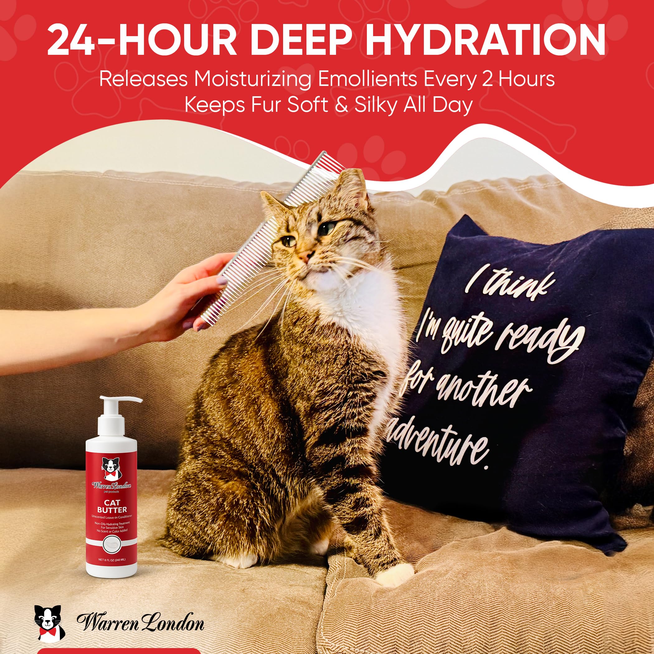 Warren London Cat Hydrating Butter being massaged into fur for detangling.