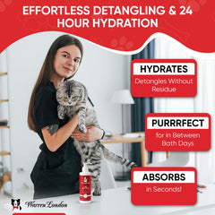 Warren London Cat Hydrating Butter applied on long-haired coat for sleek shine.