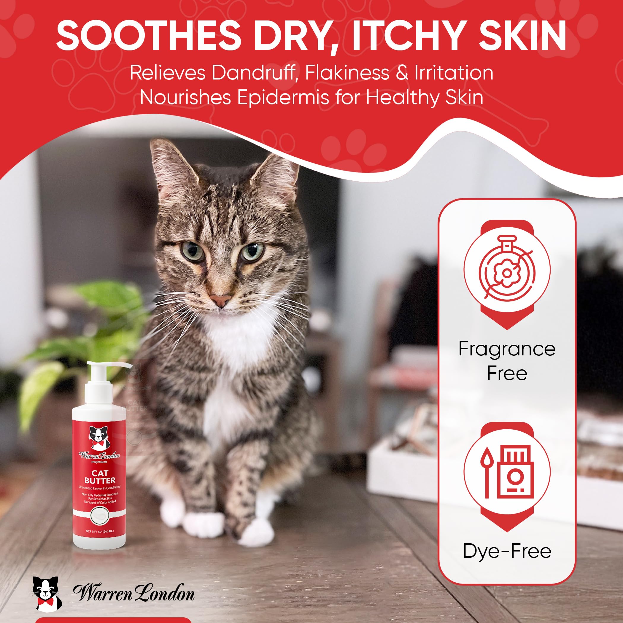 Warren London Cat Hydrating Butter soothing dry skin between baths.