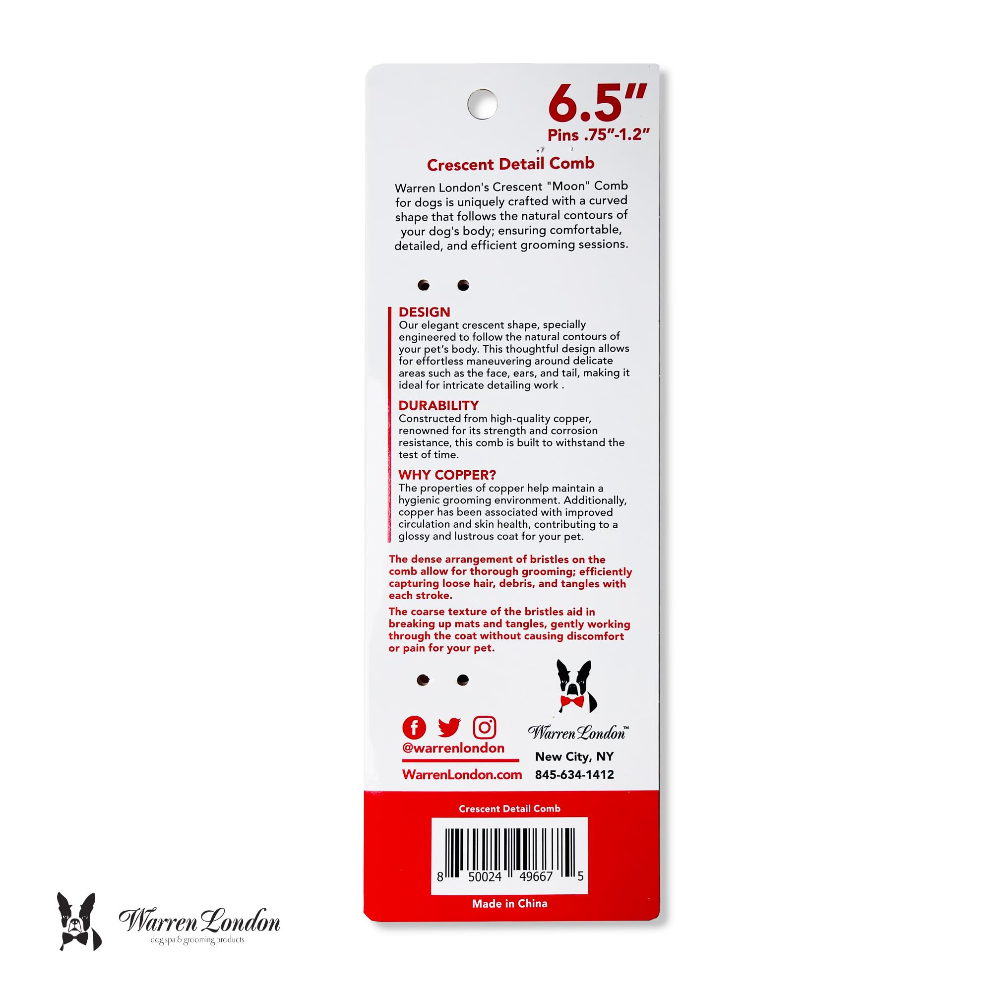 Warren London Copper Crescent Comb all coats versatility image suggests suitable for various fur types