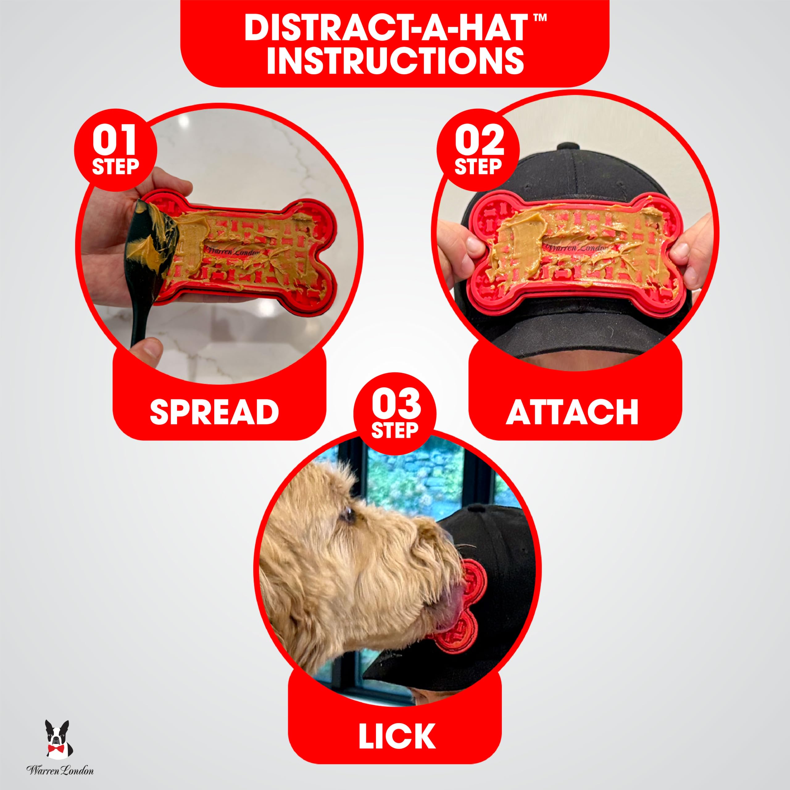 Warren London Distract-A-Hat spreader tool for even treat application.
