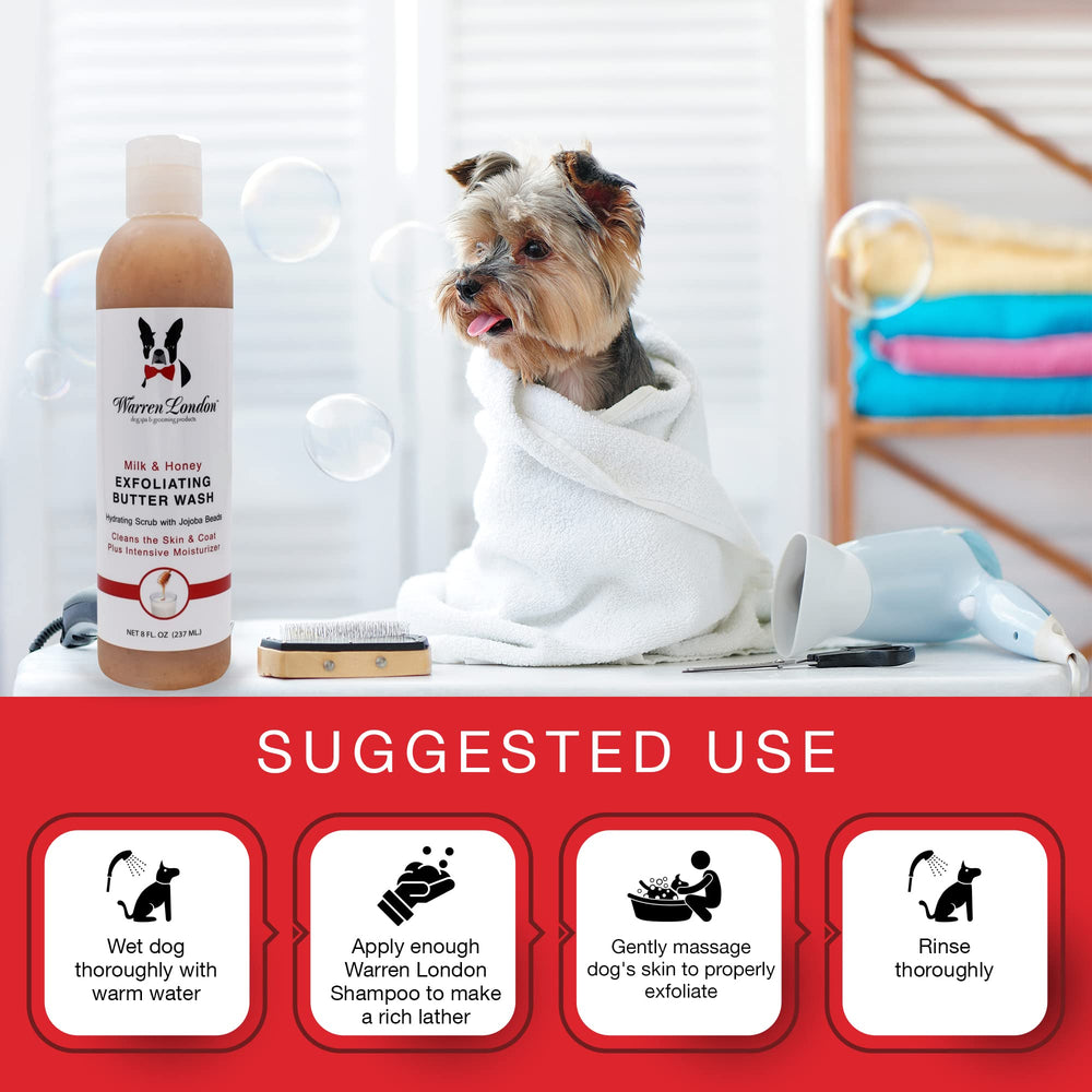Fragancia suave de leche y miel de Warren London para perros.