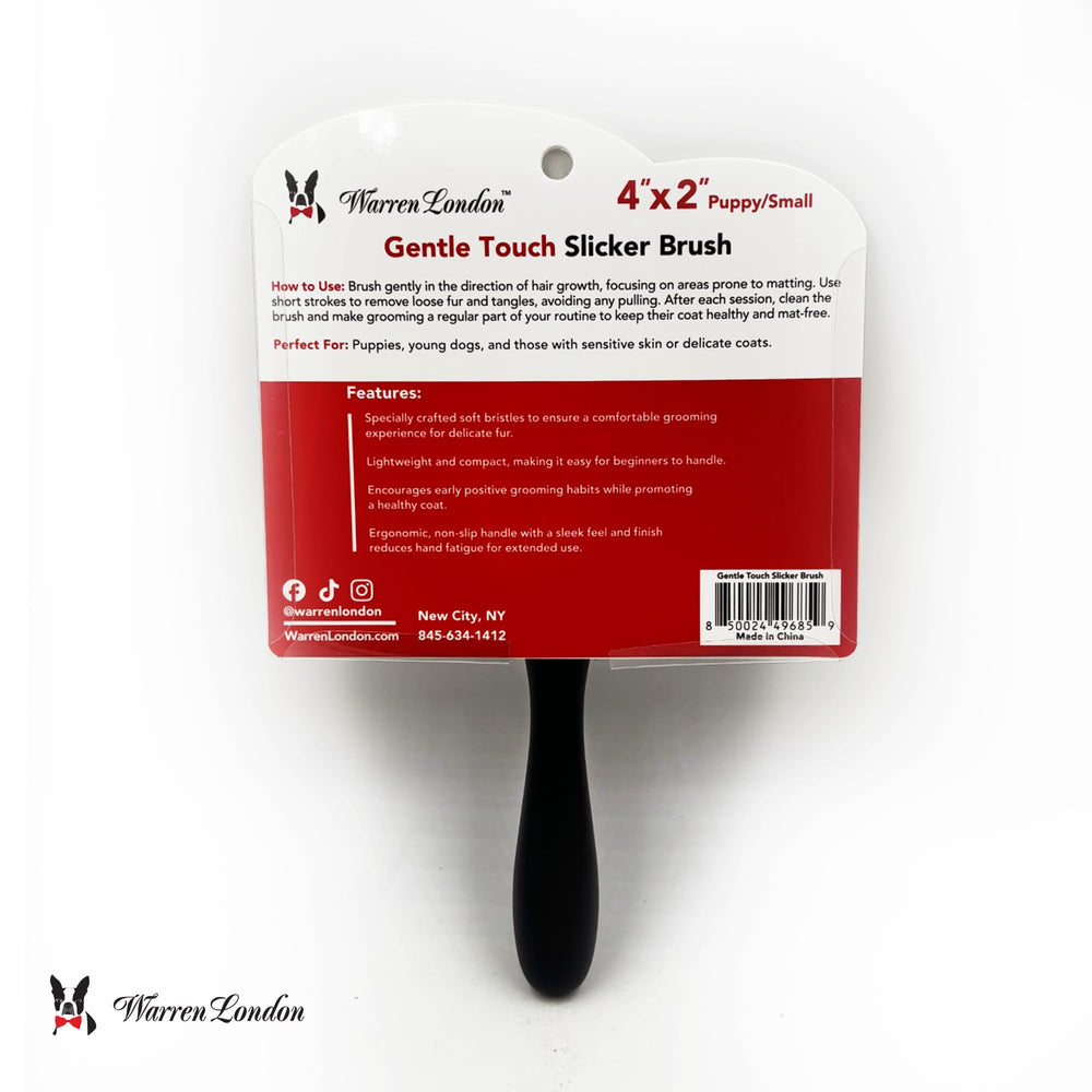 Warren London Gentle Touch Slicker Brush in-hand use shows easy control.