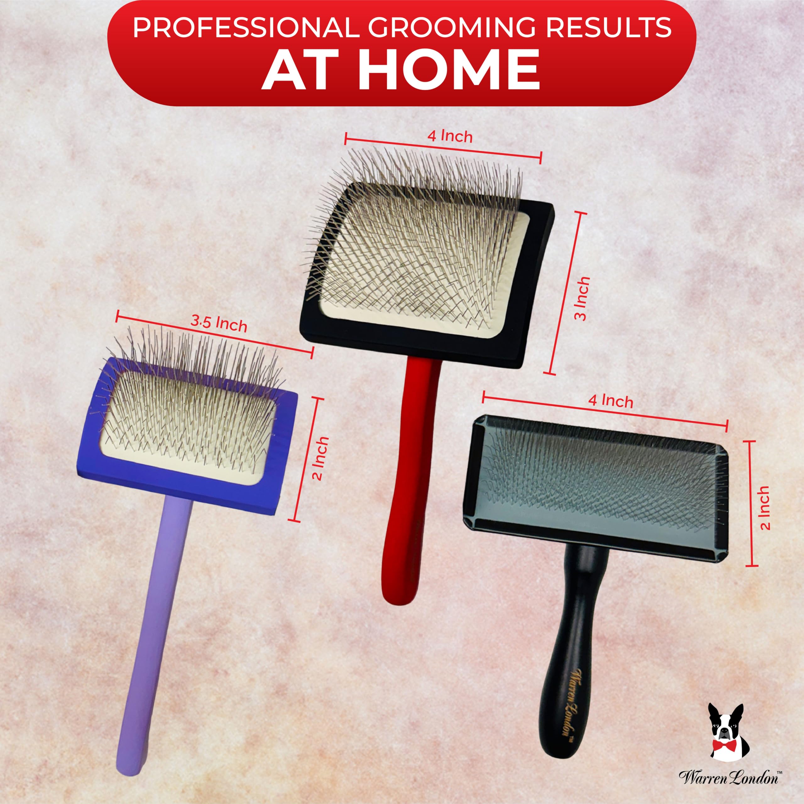 Warren London Gentle Touch Slicker Brush small-dogs coat-care close-up highlights gentle glide.