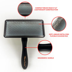 Warren London Gentle Touch Slicker Brush soft pins close-up shows gentle detangling.