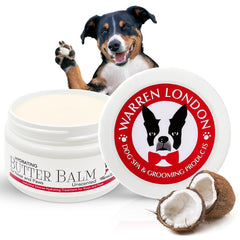 Warren London Hydrating Butter Balm applied to a dog's paw for deep moisture after walks.
