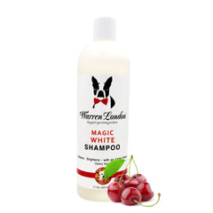 Warren London Magic White Dog Shampoo label close-up highlights the cherry scent