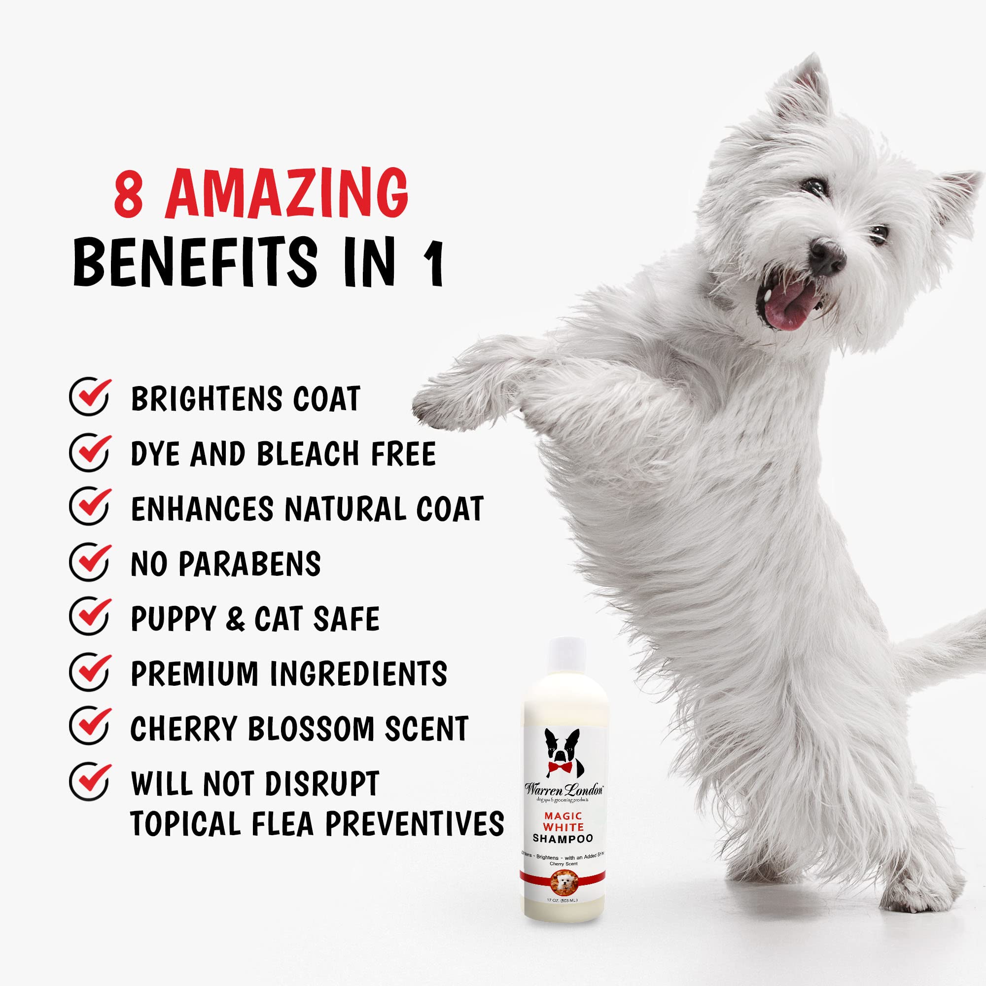 Warren London Magic White Dog Shampoo rinse leaves coats silky and manageable