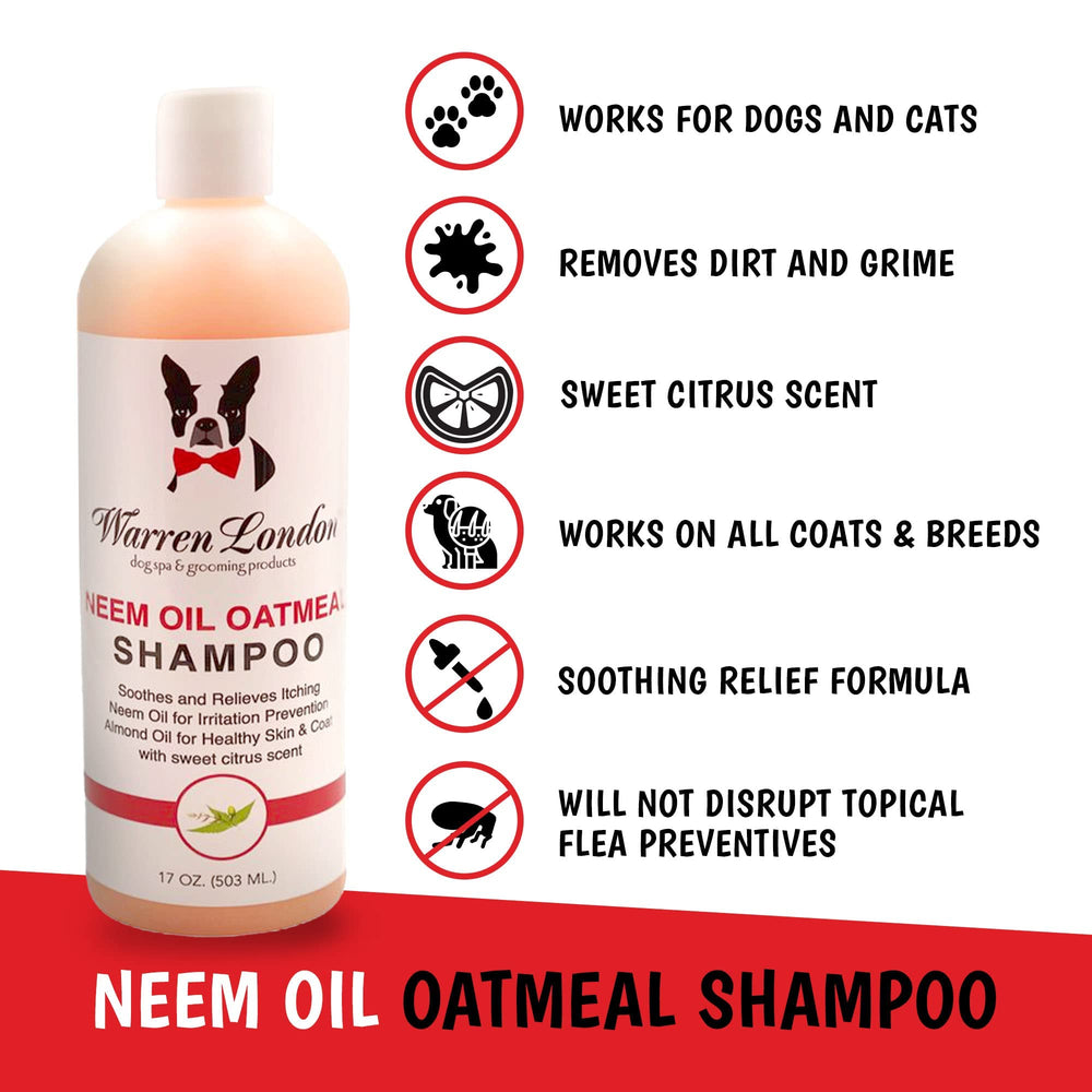 Warren London Neem Oil with Oatmeal Dog Shampoo foamy-lather close-up showing rich cleansing.