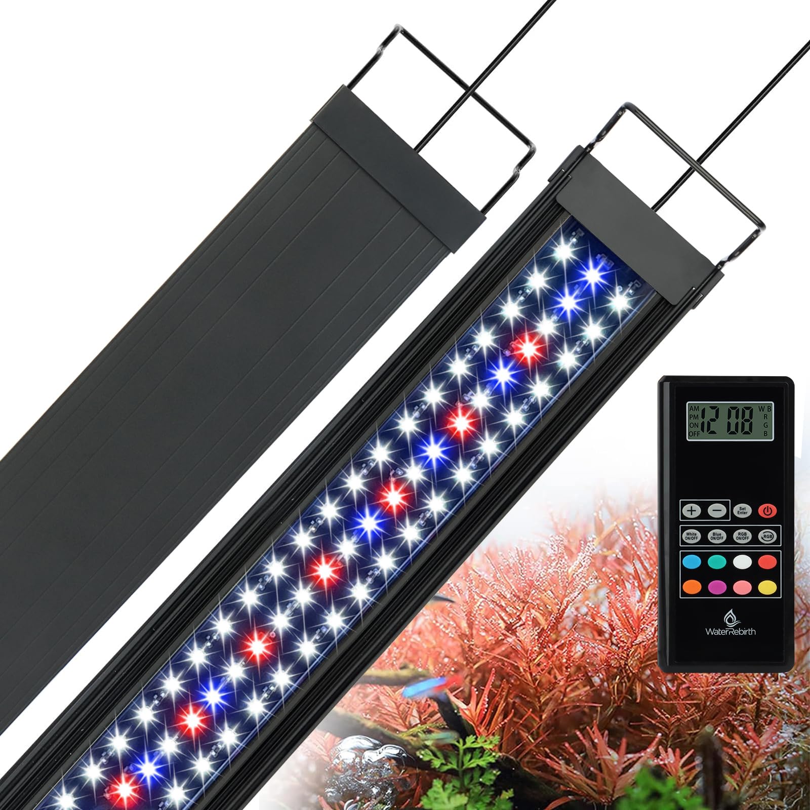WaterRebirth full-spectrum aquarium light enhances plant growth and fish colors