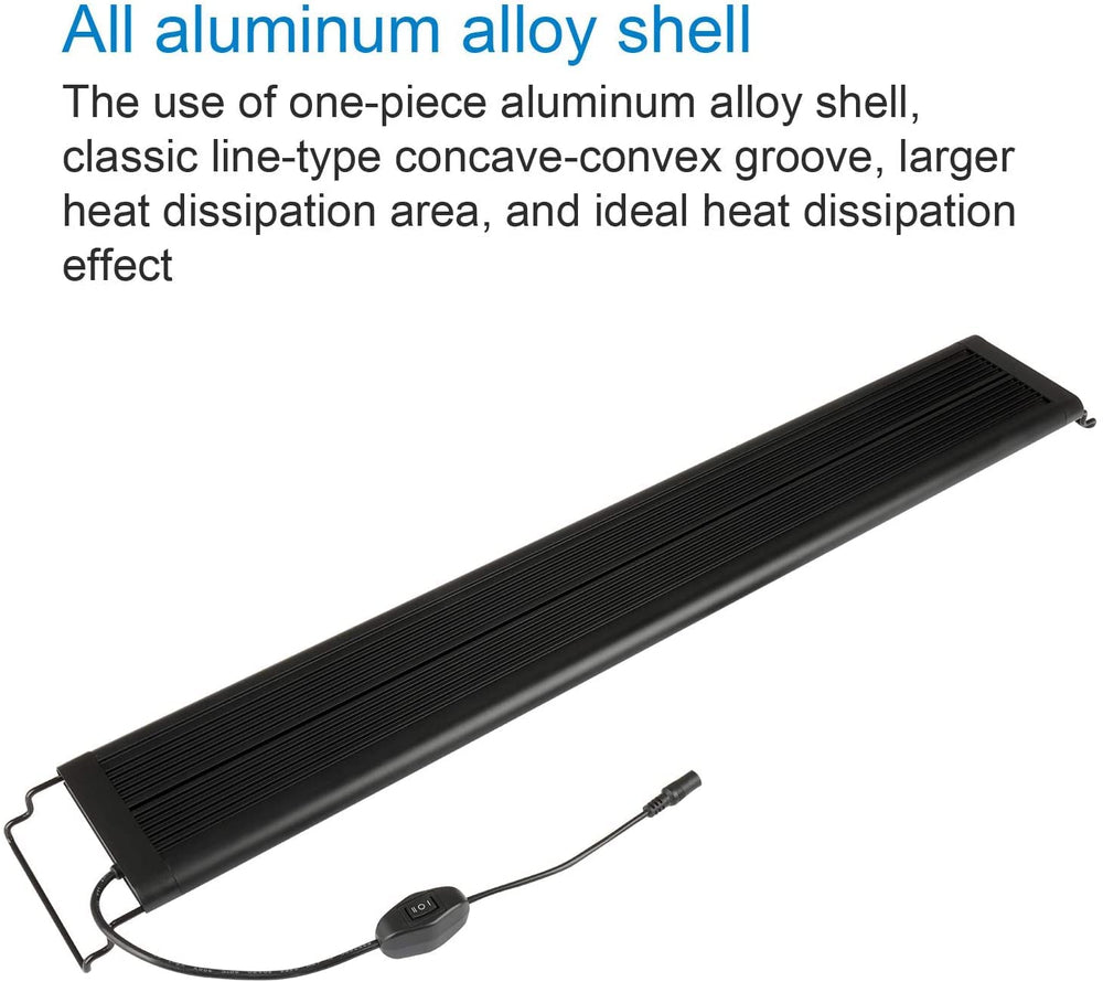 WaterRebirth LED fixture extension bracket closeup; adjustable mounting for 48-54 inch tanks.