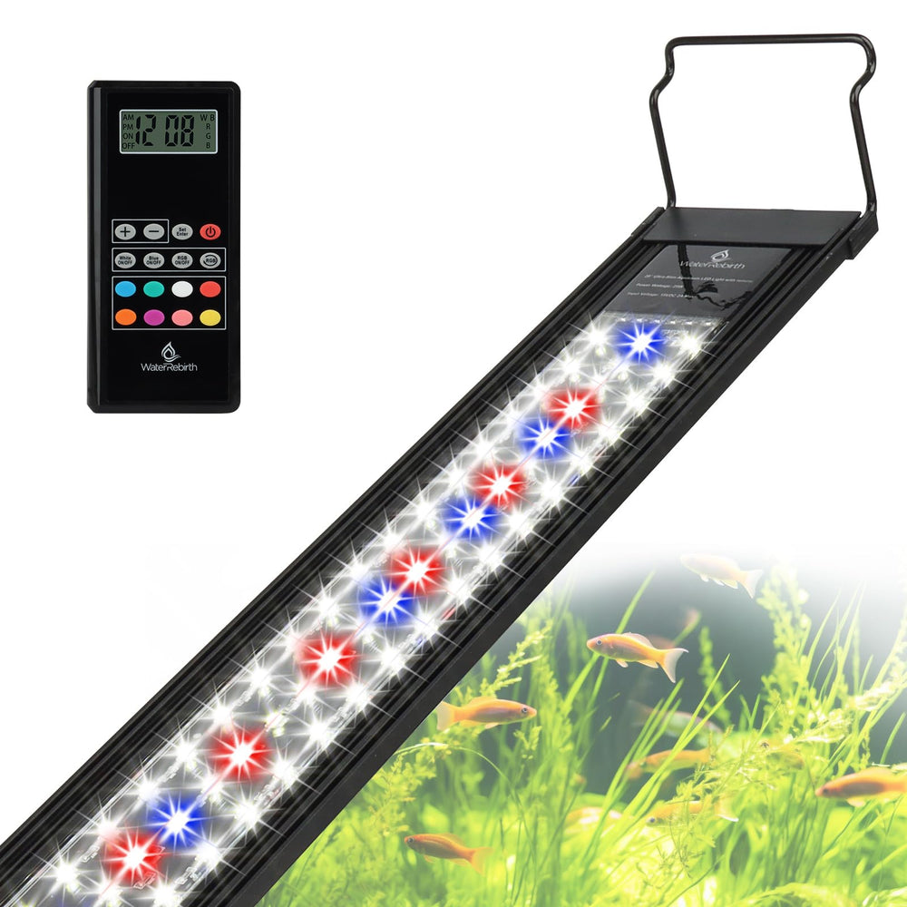 WaterRebirth light strip with extendable brackets fits various tank widths with easy installation.
