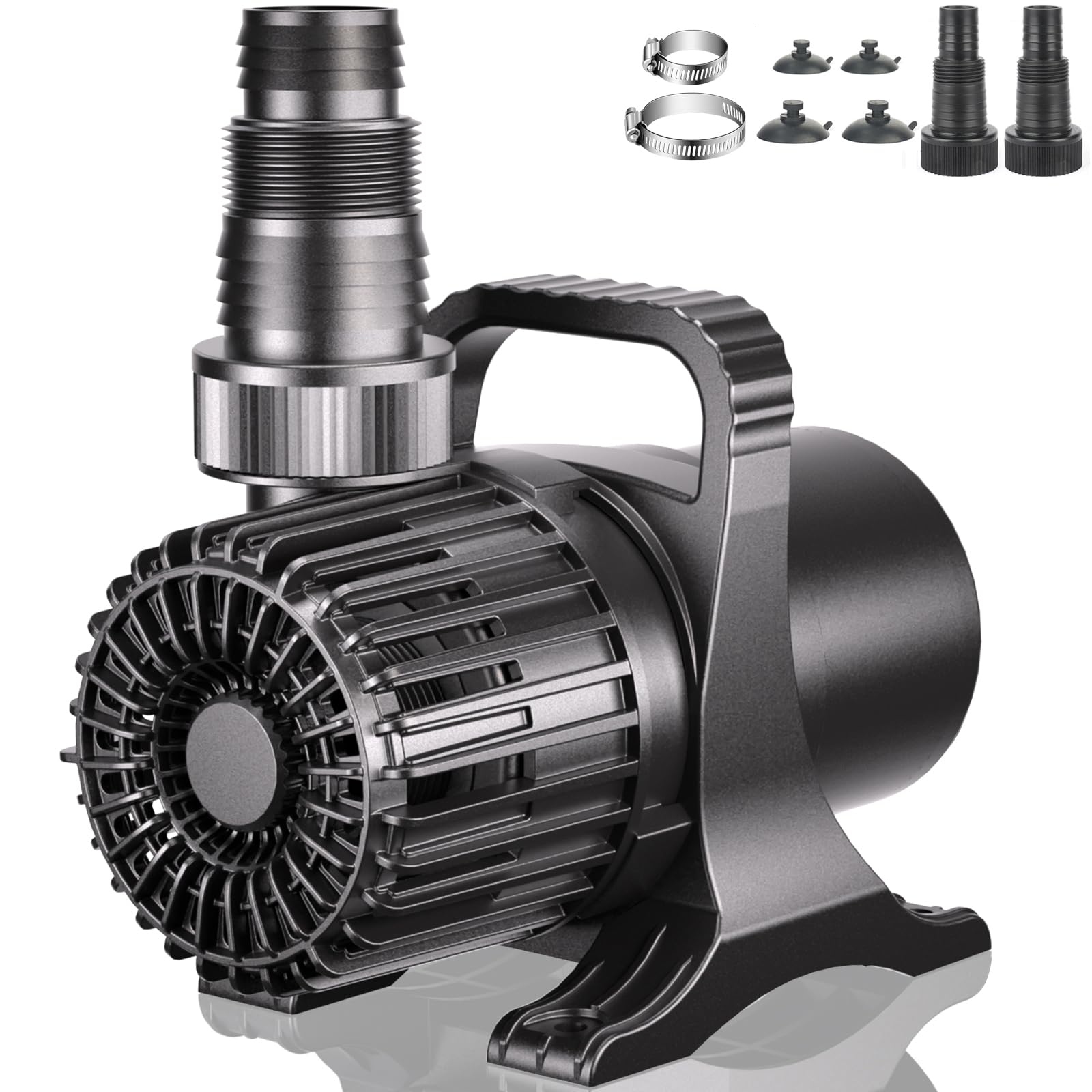 WaterRebirth PS-3200GPH pump close-up shows durable silicon carbide shaft for long-lasting performance.