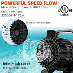 WaterRebirth PS-3200GPH pump installation view demonstrates easy setup for ponds.