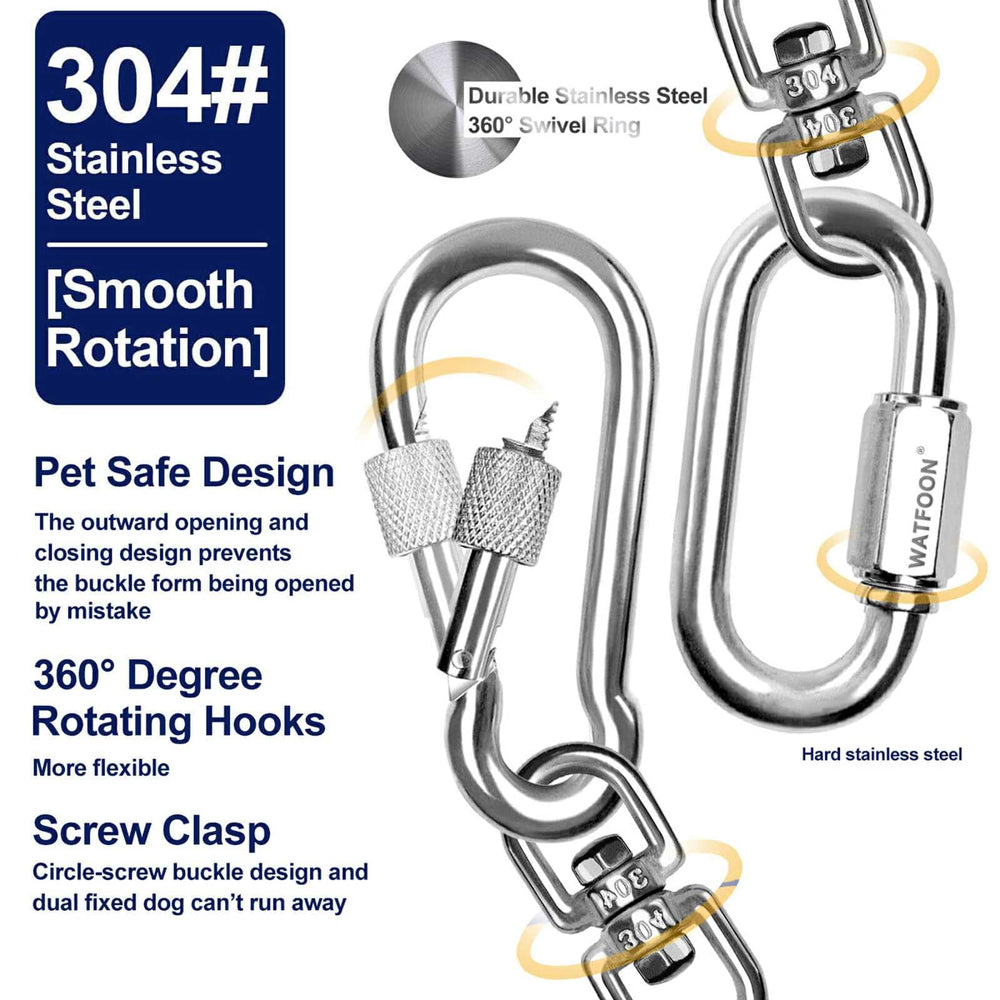 WATFOON tie-out cable with heavy-duty ring reinforcement for reduced wear