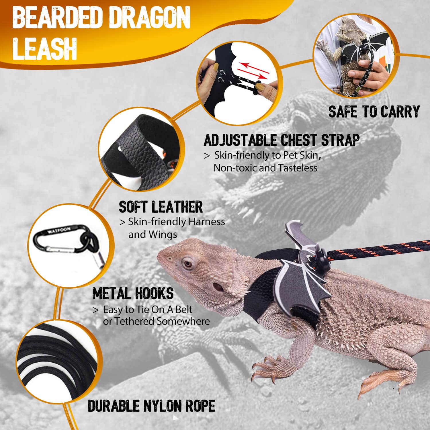 WATFOON travel-ready setup supports safe transport for bearded dragons