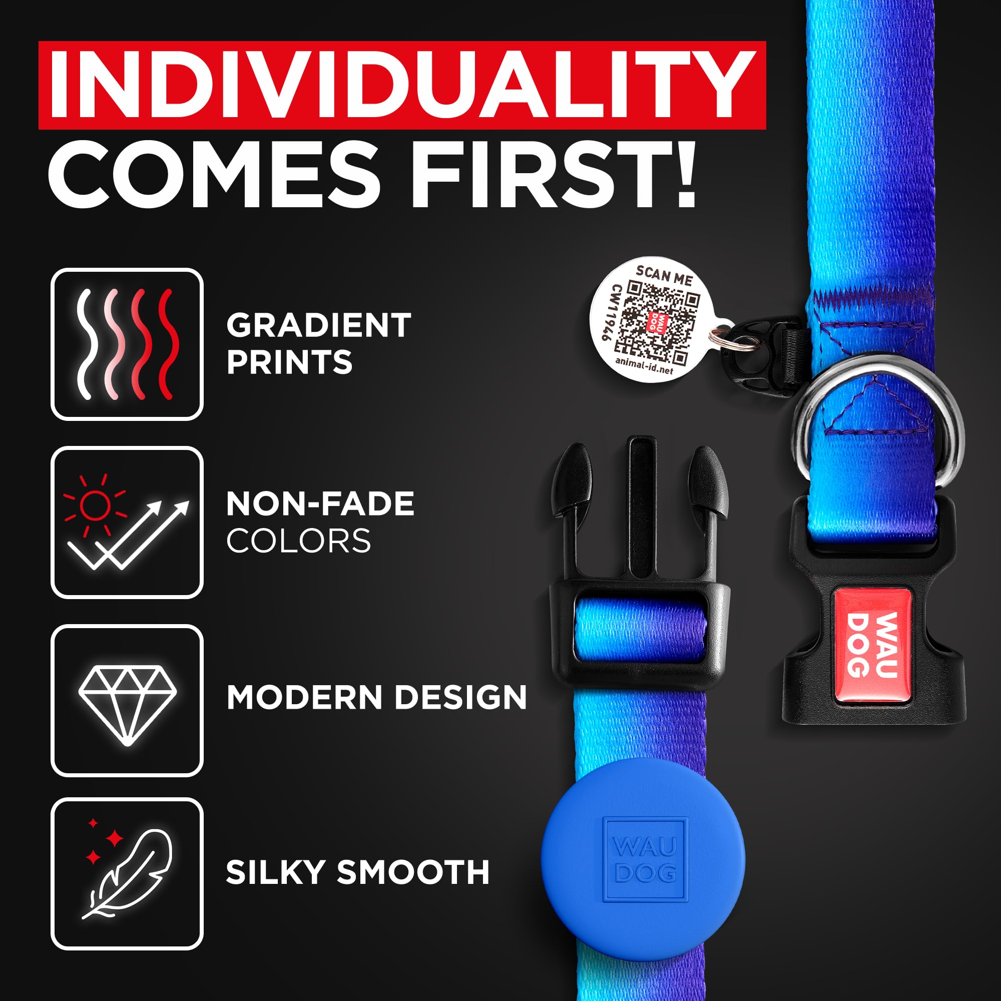 WAUDOG nylon dog collar reflective strip enhances visibility during night walks.