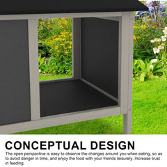 WAYTRIM waterproof cat house feeder area shows dedicated space for tidy food and water access