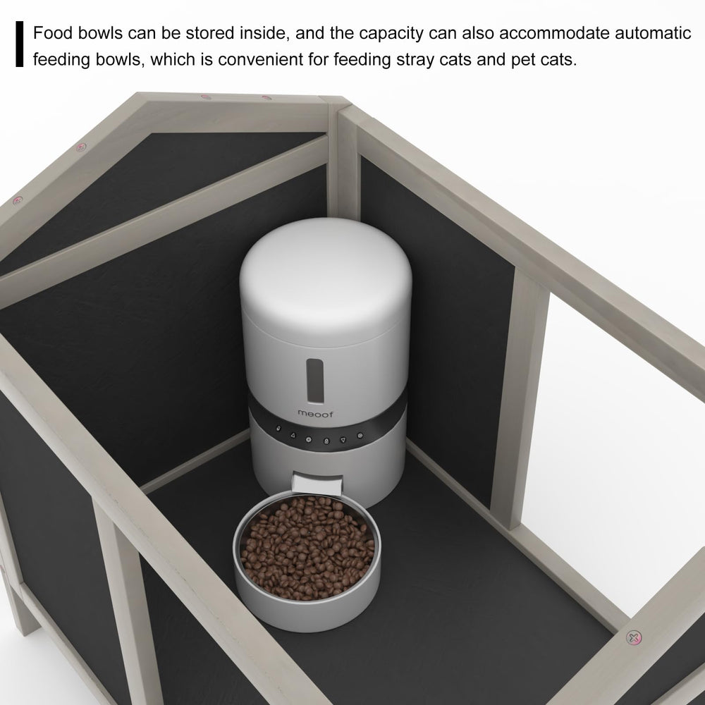 WAYTRIM waterproof cat house interior spacious emphasizes room for automatic feeder and resting space