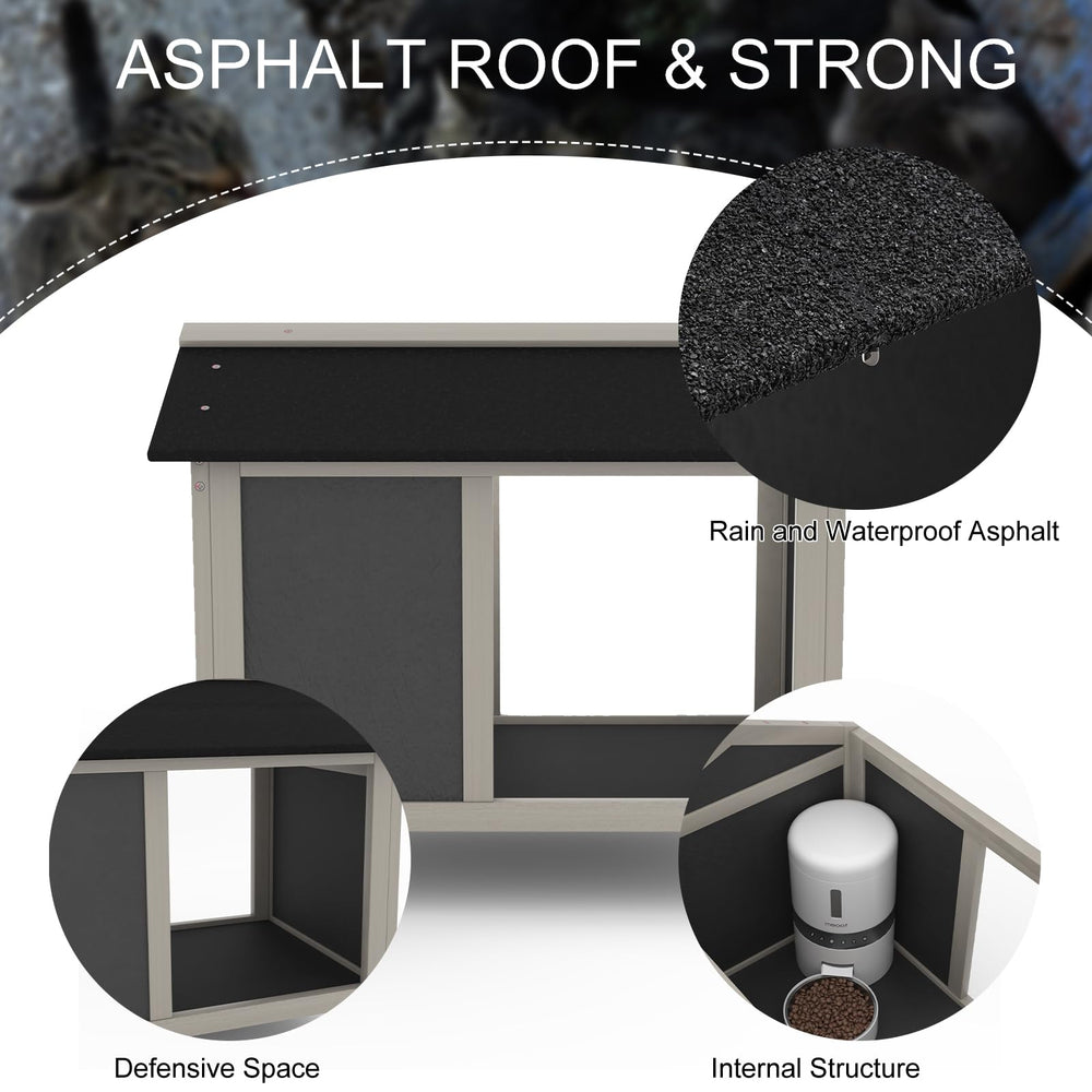 WAYTRIM waterproof cat house monitor roof hints at optional health observation above the eating zone