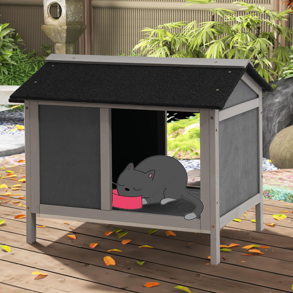 WAYTRIM waterproof cat house front view shows weatherproof outdoor feeding shelter for feral cats