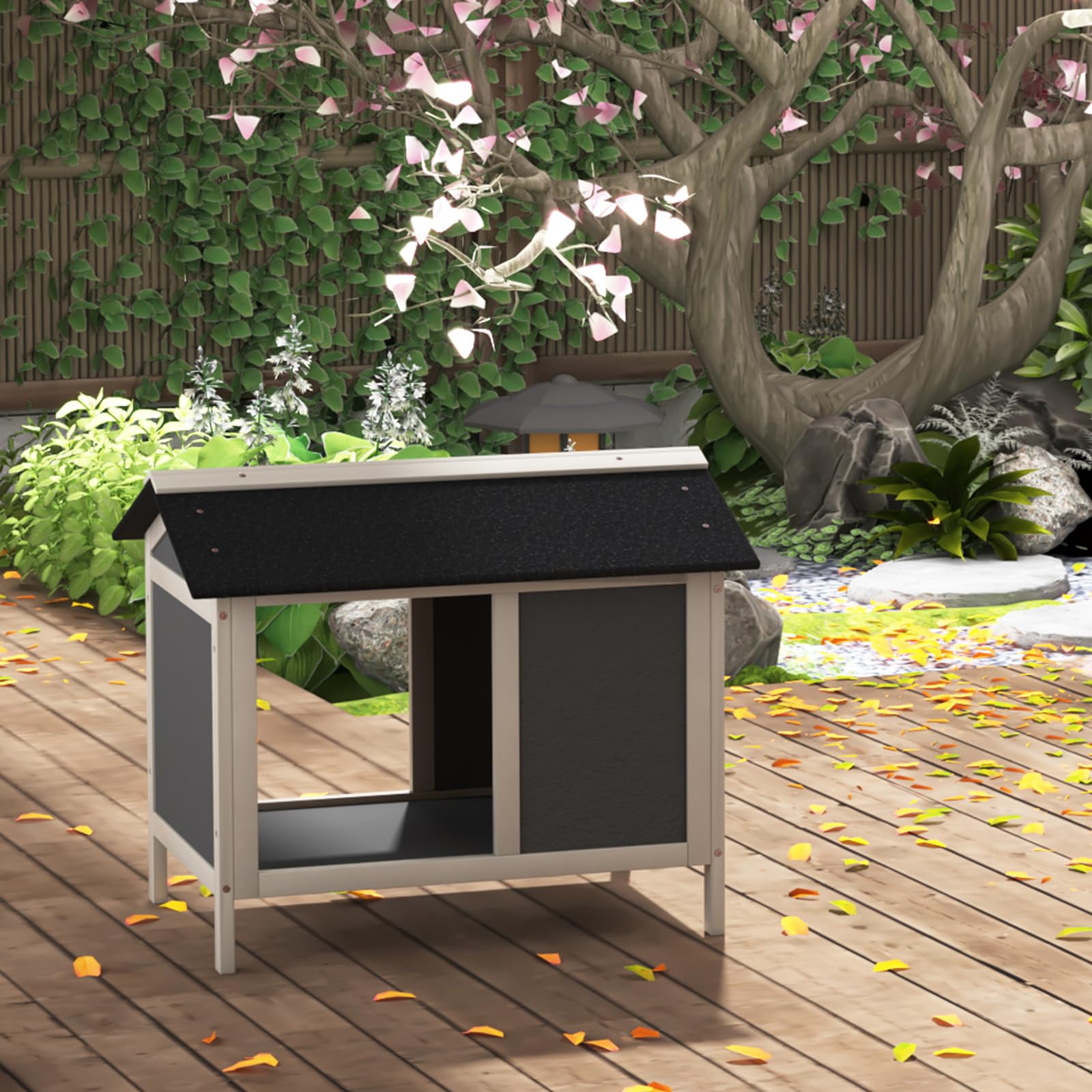 WAYTRIM waterproof cat house weatherproof construction keeps food protected from rain and wind