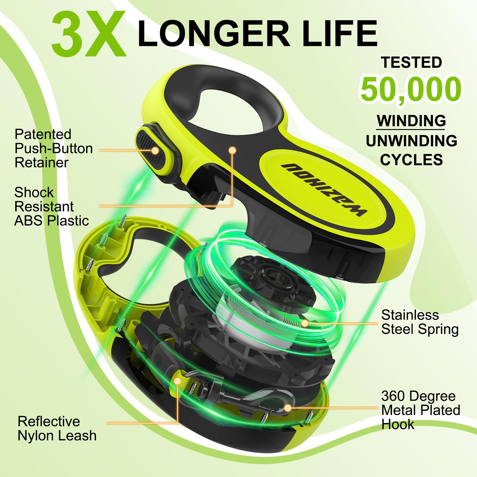 WaziHou leash showing ergonomic anti-slip handle for comfortable long walks