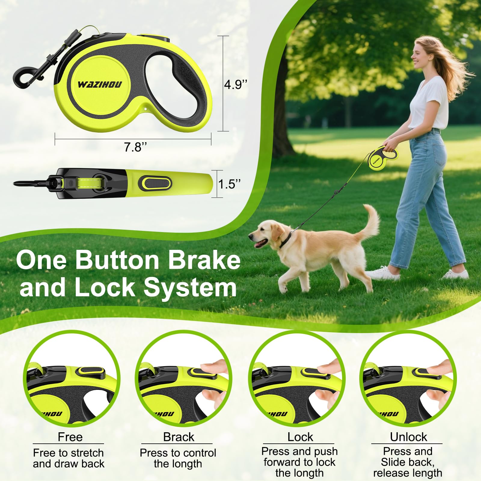 WaziHou detachable poop bag dispenser with free bags on the leash