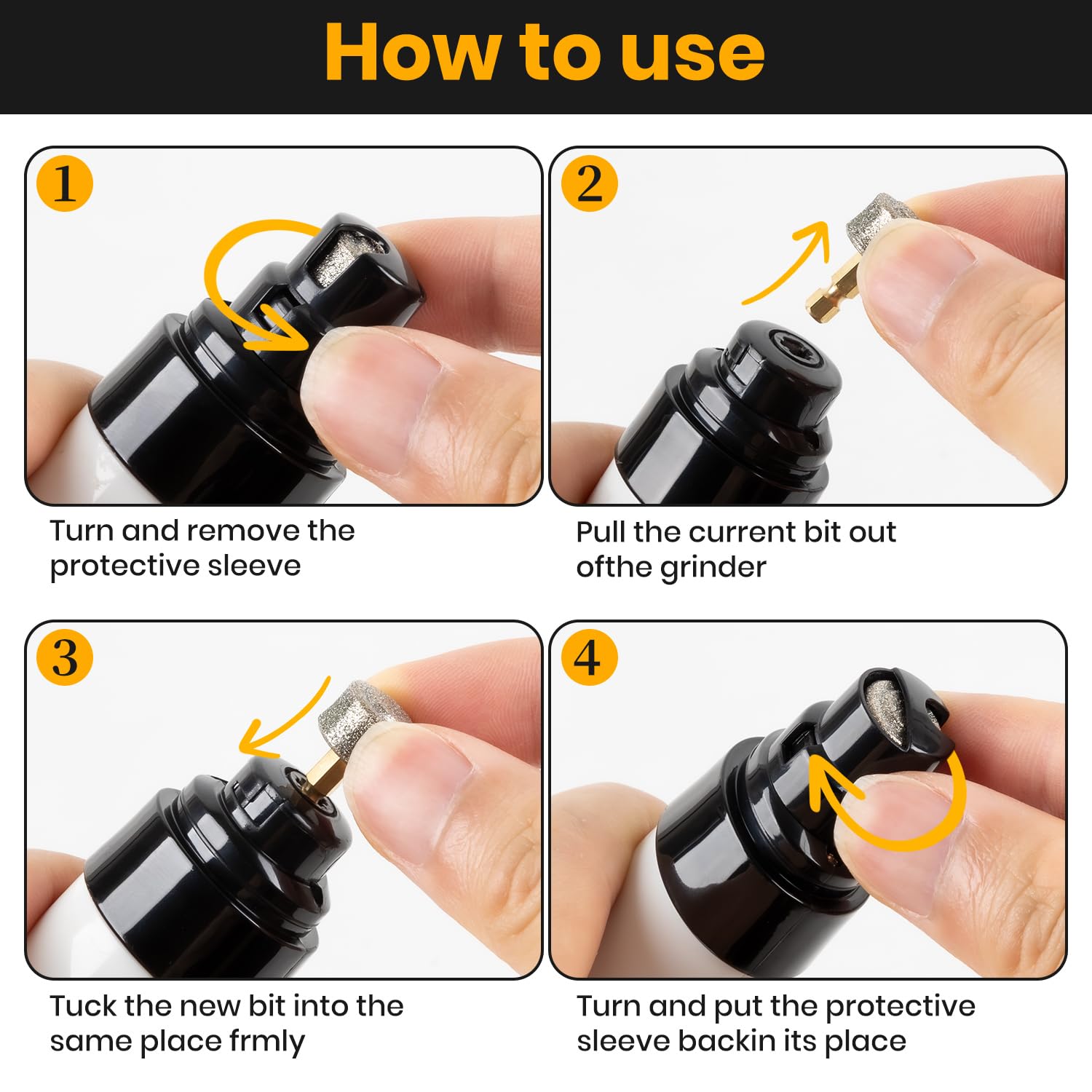 WAZNFYV Silent Groom Pro close-up head for safe, precise nail grinding.